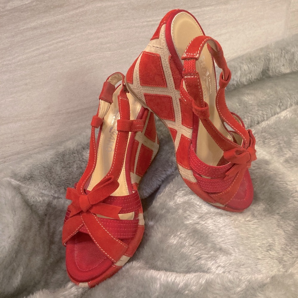 Salvatore Ferragamo Red Suede Wedges | Size 6B